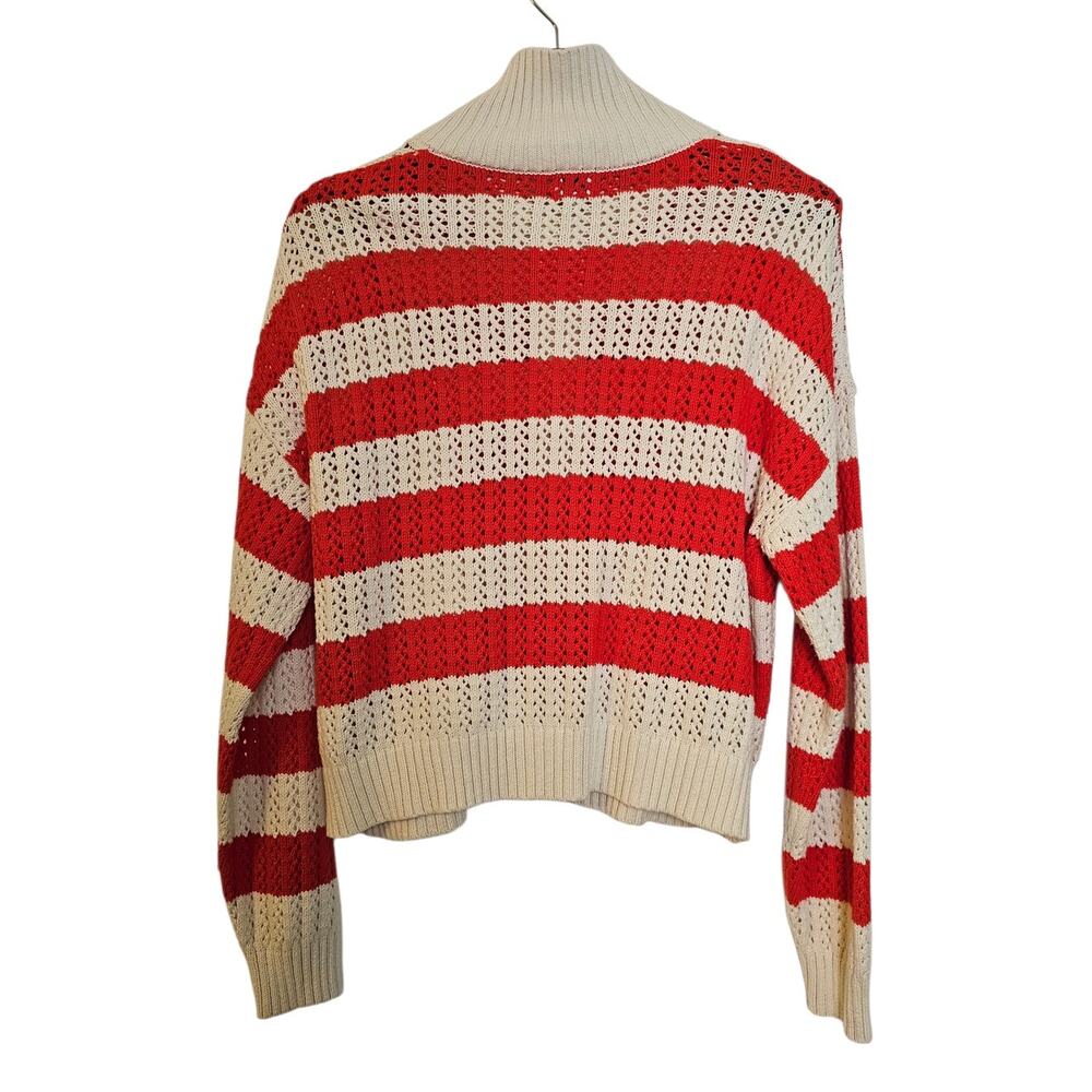 A New Day Orange & Cream Boho Crochet Striped Cropped Sweater - Picture 3 of 7